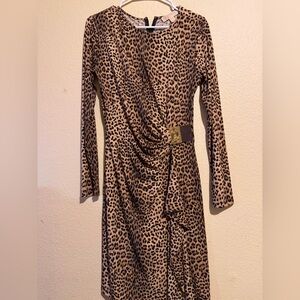 Michael Kors Leopard Print Bodycon Dress Size S | Gold Hardware | Fitted & Chic